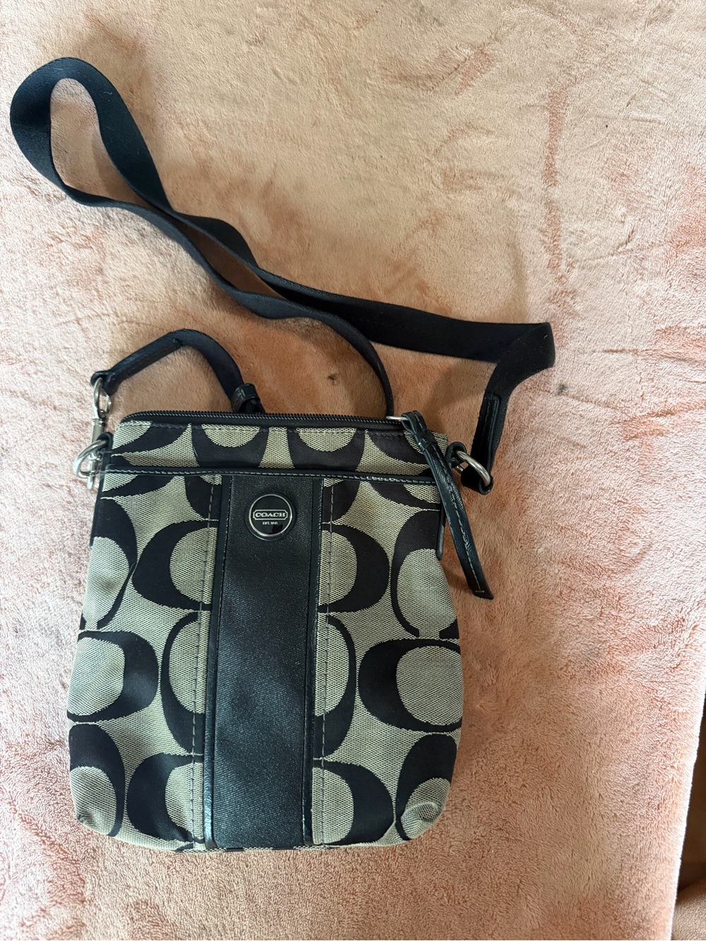 Coach Signature Canvas Crossbody in Khaki and Black